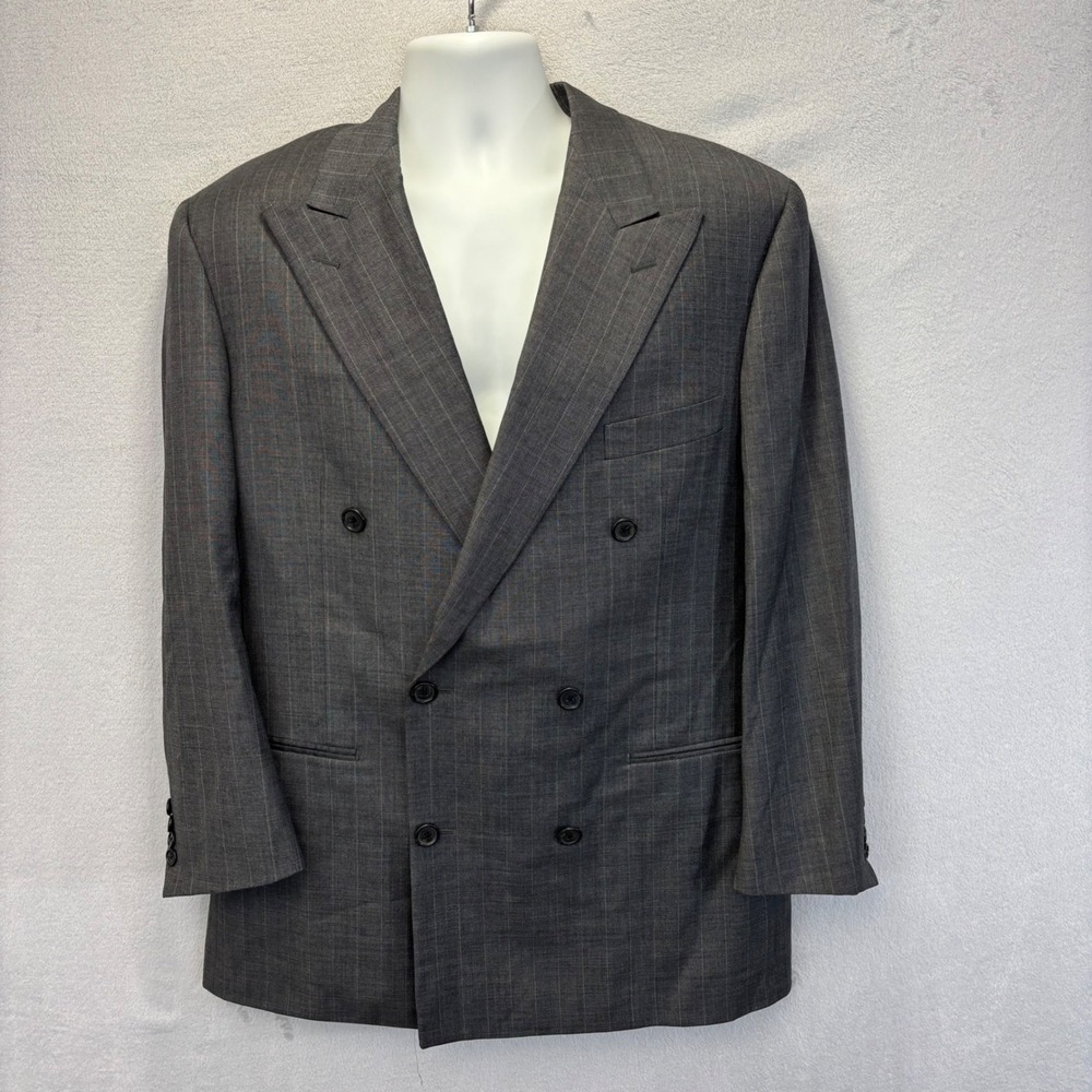Corneliani Double Breasted Pinstripe Blazer Mens 40R (Italy 50R) Grey Wool Italy